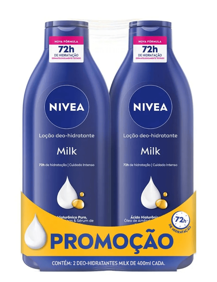 Loção Hidratante Corporal Nivea Milk Pele Seca a Extrasseca 2 Unidades 400mL Cada