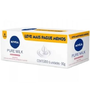 Sabonete Nivea Pure Milk Sensitive barra, 6 unidades com 90g cada