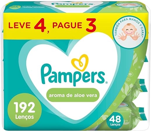 Kit Lenços Umedecidos Pampers Aroma de Aloe Vera 192 Unidades
