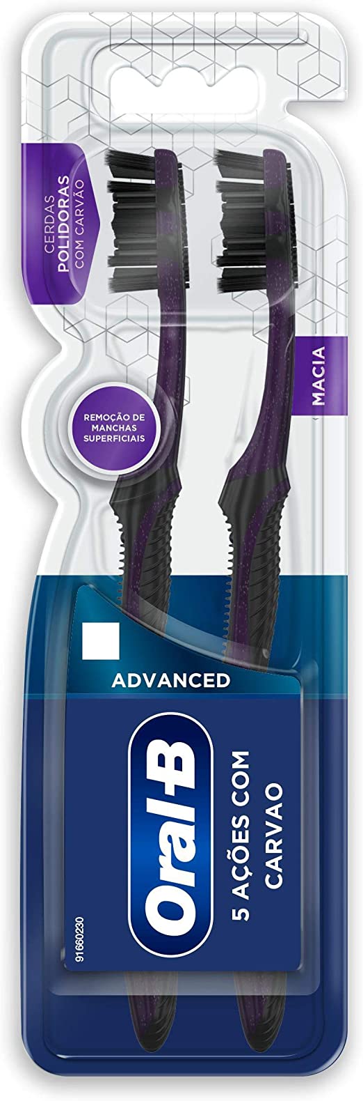 Kit Escova Dental Advanced Macia Oral-B 5 Acoes Com Carvao, 2 Unidades