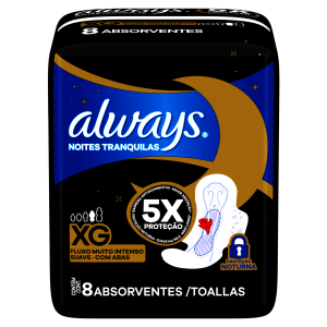 Absorvente Always Noites Tranquilas Cobertura Suave XG com Abas 8 Unidades