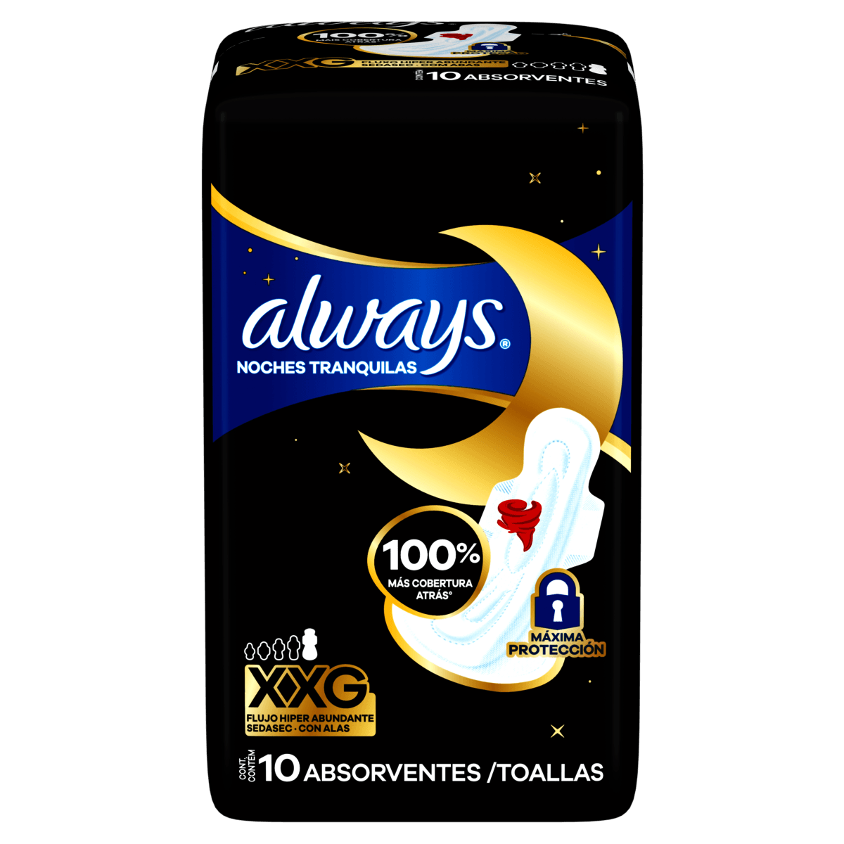 Absorvente Always Noites Tranquilas Cobertura Seca XXG com Abas 10 Unidades