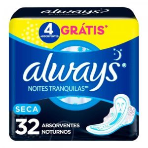 Absorvente Always Noites Tranquilas Cobertura Seca com Abas 32 Unidades