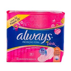 Absorvente Always Maxi Proteção com abas, rosa, suave, leve 32 pague 28