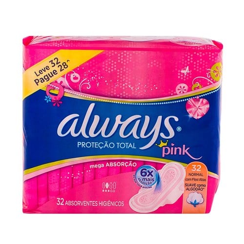 Absorvente Always Maxi Proteção com abas, rosa, suave, leve 32 pague 28