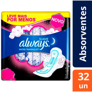 Absorvente Always Noites Tranquilas Cobertura Suave com Abas 32 Unidades