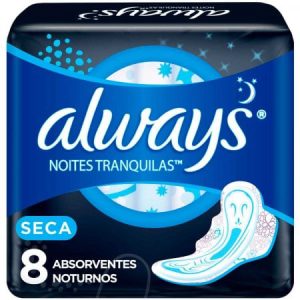 Absorvente Always Noites Tranquilas Cobertura Seca com Abas 8 Unidades