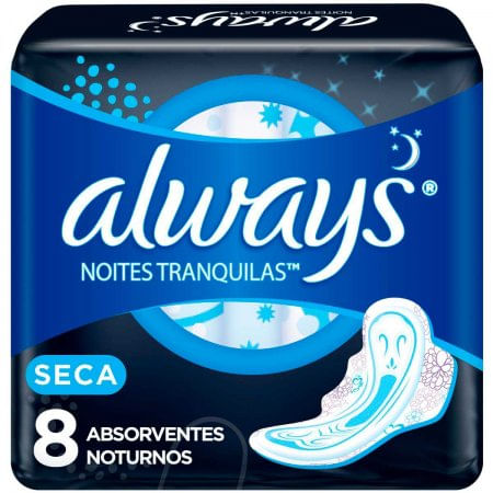 Absorvente Always Noites Tranquilas Cobertura Seca com Abas 8 Unidades