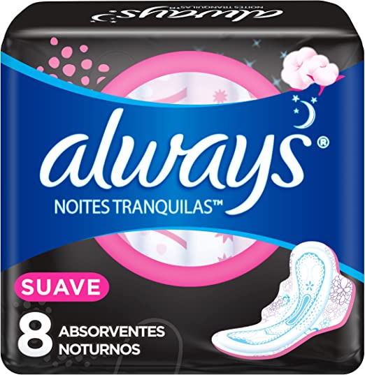 Absorvente Always Noites Tranquilas Cobertura Suave com Abas 8 Unidades