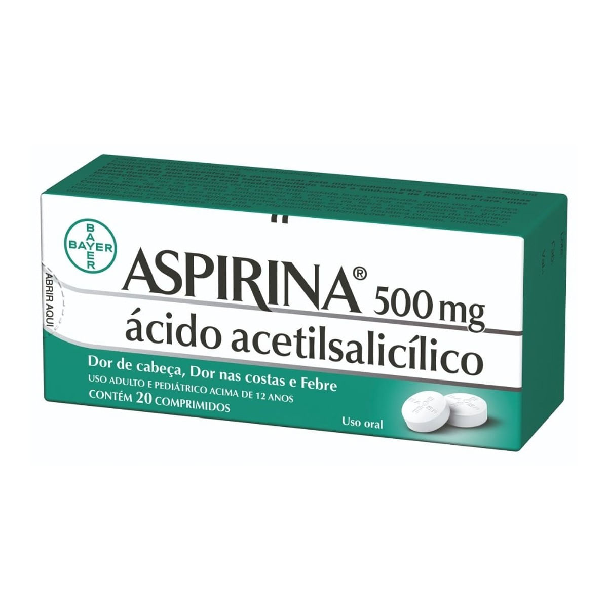 Aspirina 500mg Comprimido Simples - Caixa com 20 Comprimidos