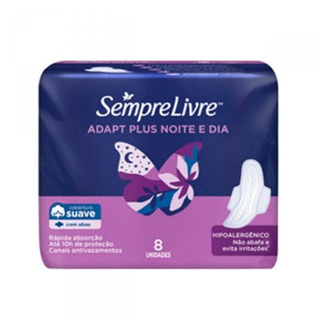 Absorvente Sempre Livre Adapt Plus Noite e Dia Com Abas Absorvente noturno com cobertura suave, com