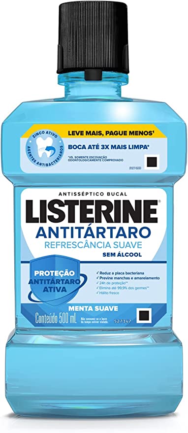 Enxaguante Antisséptico Bucal Listerine Tartar Control Zero Álcool Menta Suave com 500mL