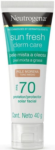 Protetor Solar Facial FPS70 Neutrogena Sun Fresh Derm Care Cor Morena 40G
