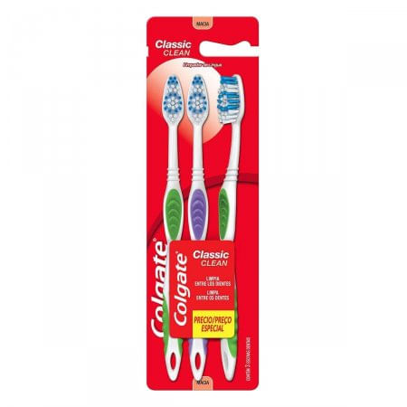 Escova Dental Macia Colgate Classic Clean 3 Unidades