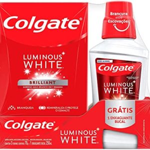 Creme Dental Colgate Luminous White 3 Unidades com 70g + Grátis Enxaguante Bucal