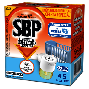 SBP Repelente Elétrico Líquido Cheiro Suave 45 Noites Aparelho + Refil 35mL