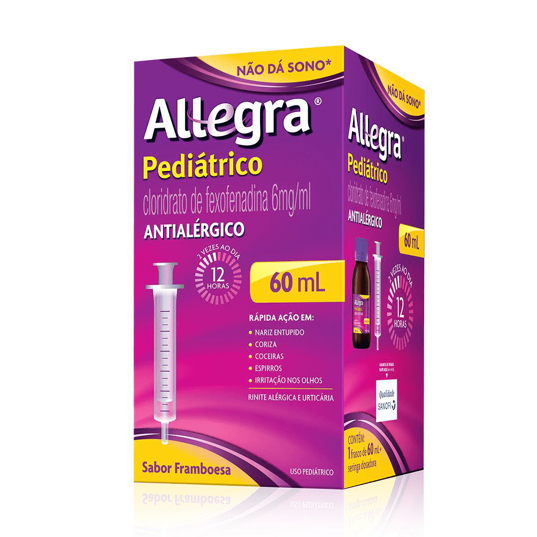 Allegra Pediátrico 6mg/mL Frasco com 60mL Sabor Framboesa com Seringa