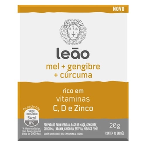 Chá Leão Vitamínico de Mel, Gengibre e Cúrcuma Caixa com 10 Sachês