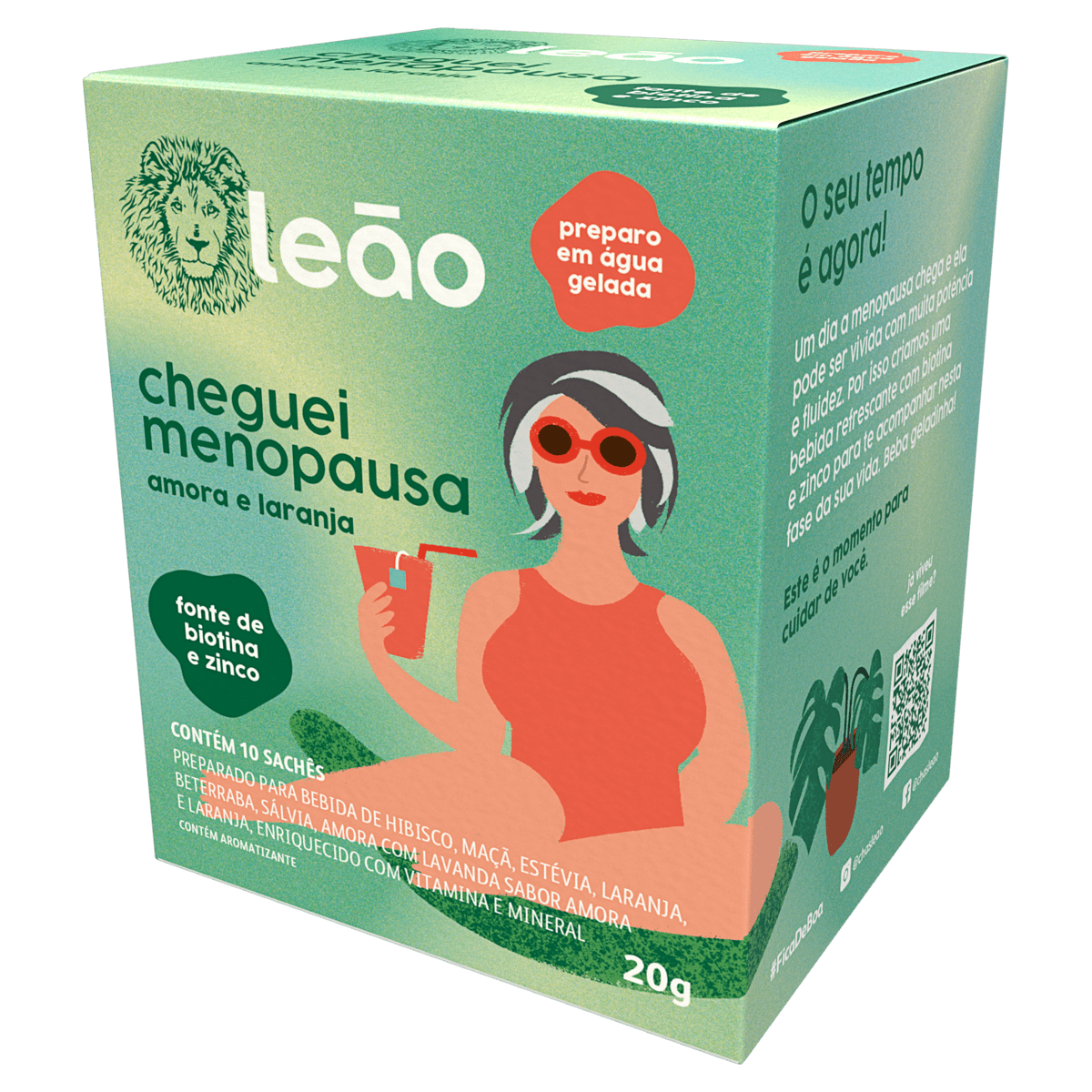 Chá Leão Fases Cheguei Menopausa Amora e Laranja Caixa com 10 Sachês