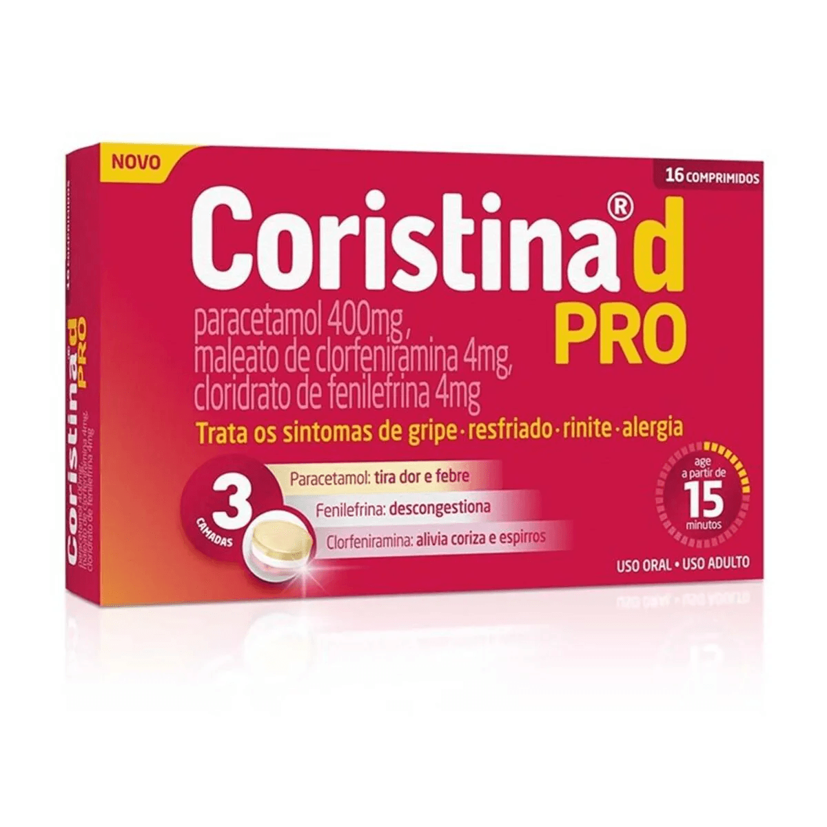 Coristina D Pro 4mg + 400mg + 4mg Comprimido - Caixa com 16 Comprimidos