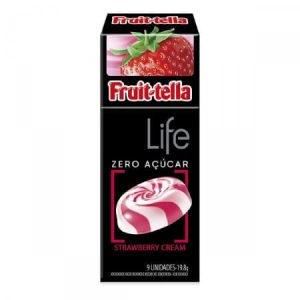 Bala Fruit-Tella Life Zero Açúcar Sabor Strawberry Cream com 9 unidades