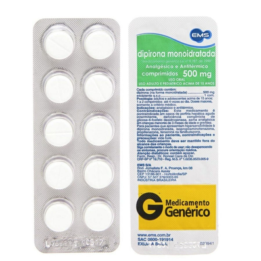 Dipirona 500mg Blíster com 10 Comprimidos