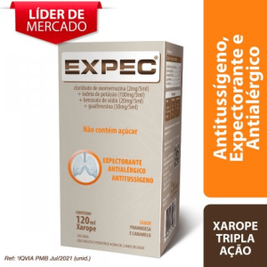 Expec 4mg/mL + 20mg/mL + 6mg/mL + 0.4mg/mL Xarope - Frasco com 120 mL
