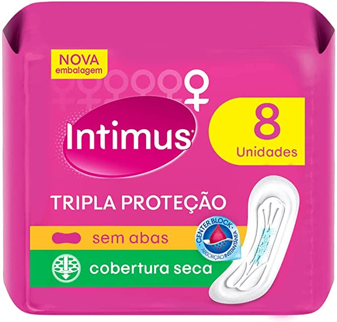 Absorvente Intimus Gel Tripla Protecao Cobertura Seca Sem Abas, 8 Unidades