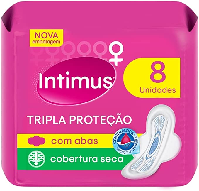 Absorvente Intimus Gel Tripla Protecao Cobertura Seca Com Abas, 8 Unidades