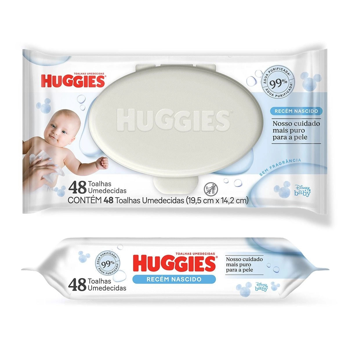Toalha Umedecida sem Perfume Disney Baby Huggies Puro e Natural Pacote 48 Unidades