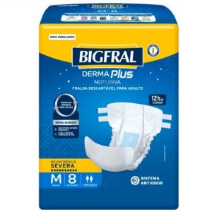 Fralda Geriátrica Unissex Bigfral Derma Plus Noturna Adulto M 8 unidades