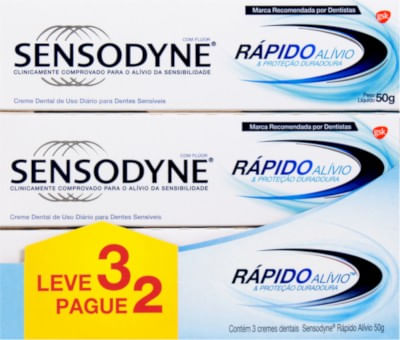 Kit Creme Dental Sensodyne Rápido Alívio 50g 3 Unidades