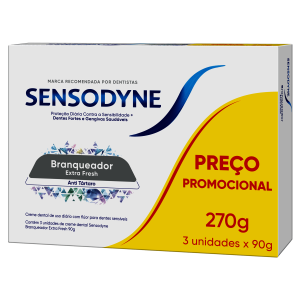 Creme Dental Sensodyne Branqueador Extra Fresh Antitártaro 90g Kit 3 Unidades