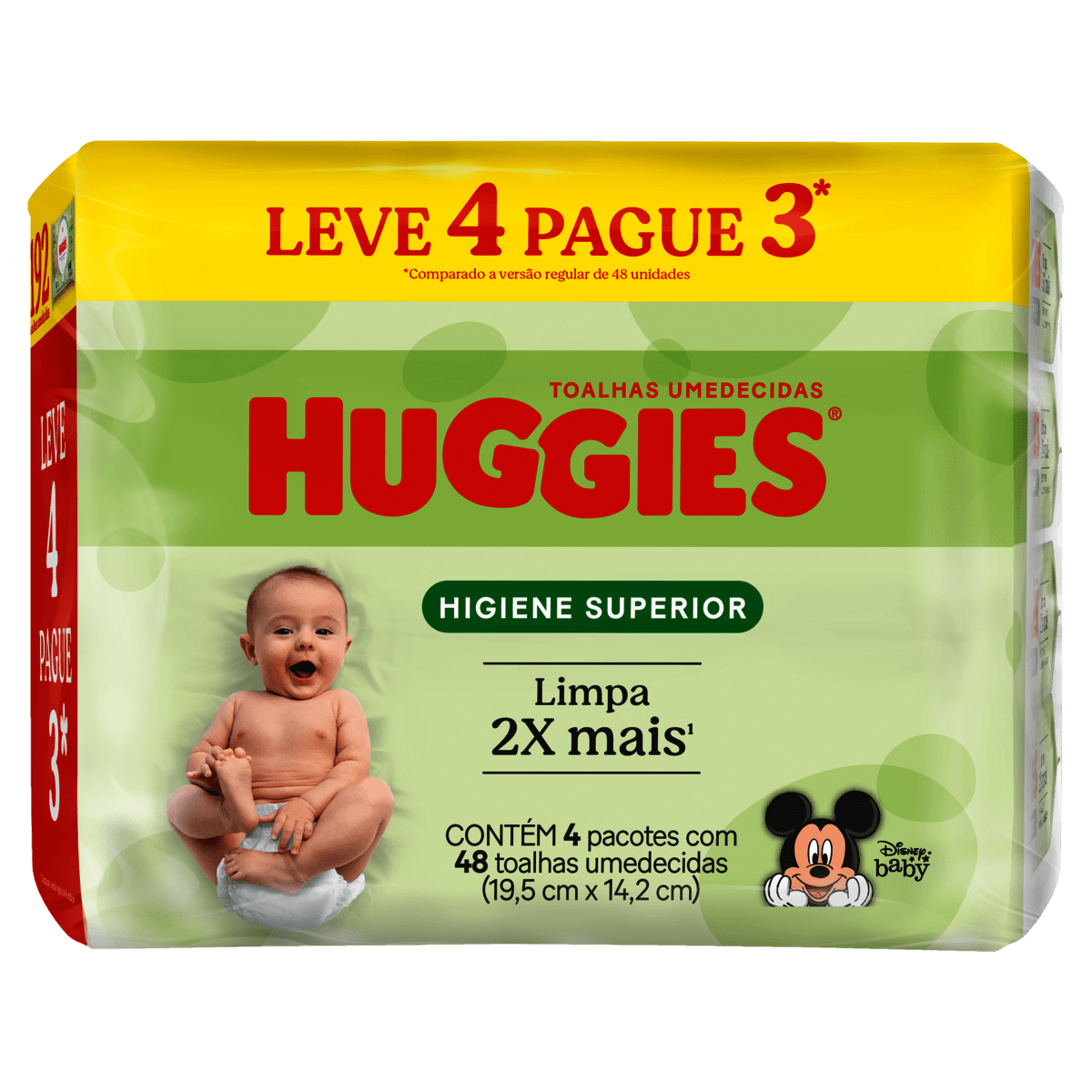 Pack Lenços Umedecidos Huggies Max Clean Leve 4 Pague 3 Pacote 48 Unidades