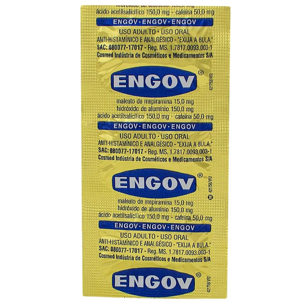 Engov 50mg + 15mg + 150mg + 150mg Comprimido - Caixa com 6 Comprimidos