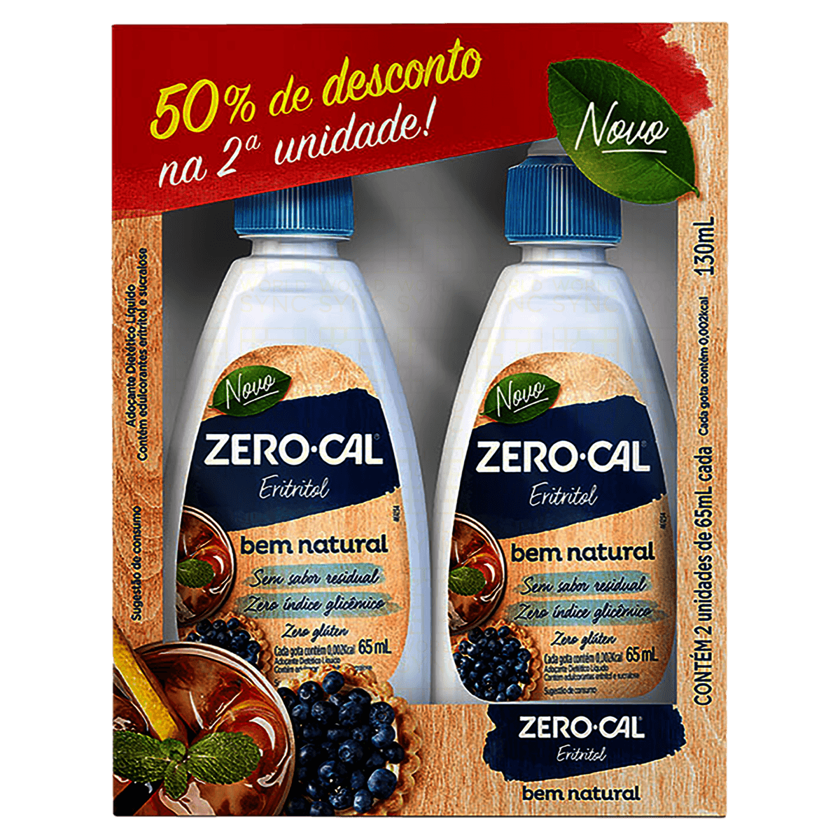 Pack Adoçante Líquido Eritritol Bem Natural Zero Cal 65mL 2 Unidades - Grátis 50% de Desconto Na 2ª