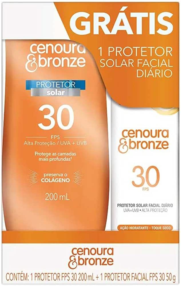 Protetor Solar Corporal Cenoura & Bronze FPS 30, loção com 200mL + protetor facial, FPS 30 com 50g,