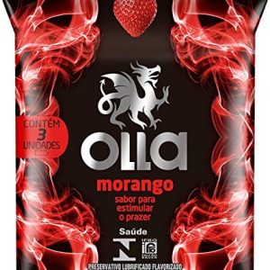 Preservativo Olla Lubrificado Morango, 3 Unidades