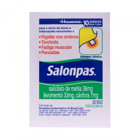 Salonpas Adesivo 33mg + 36mg + 7.1mg Adesivo Transdérmico - Caixa com 10 Adesivos