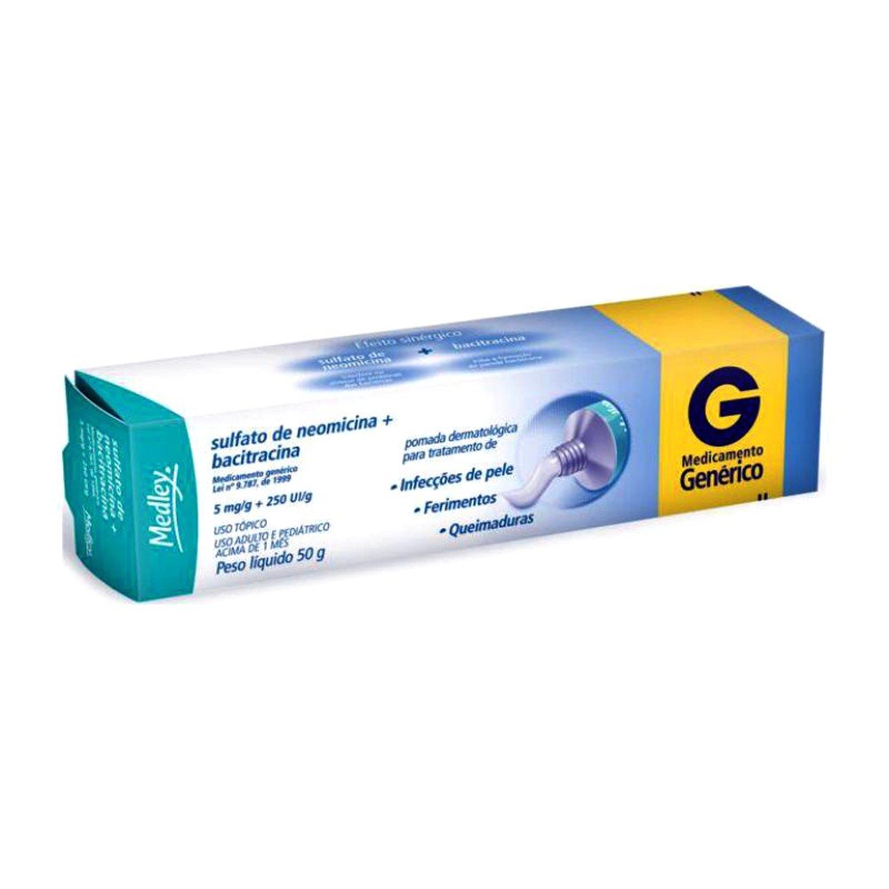 Neomicina + Bacitracina 250mg/g + 5UI/g Pomada Dermatológica - Bisnaga com 50 g