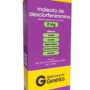 Maleato de Dexclorfeniramina 2mg Comprimido Revestido - Caixa com 20 Comprimidos