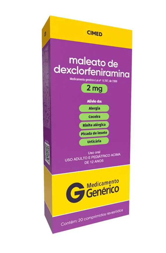 Maleato de Dexclorfeniramina 2mg Comprimido Revestido - Caixa com 20 Comprimidos