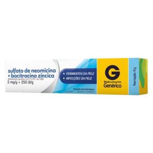 Neomicina + Bacitracina 250mg/g + 5UI/g Pomada Dermatológica - Bisnaga com 15 g