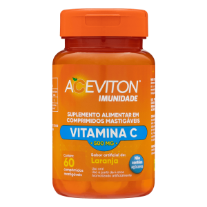 Vitamina C Aceviton 500mg Sabor Laranja 60 Comprimidos Mastigáveis