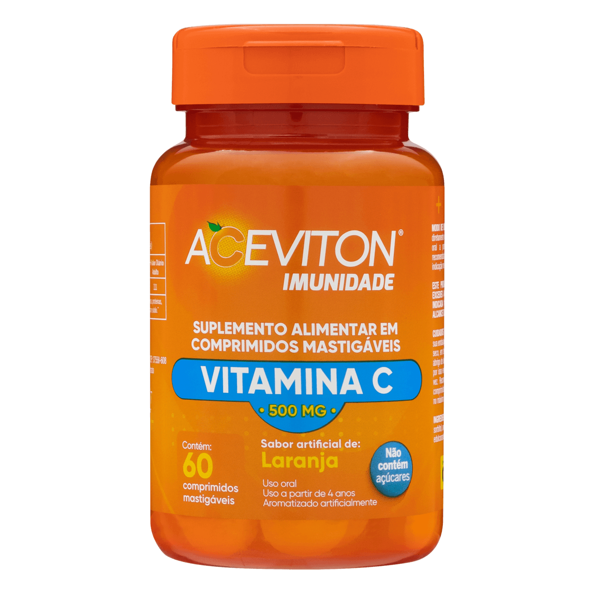 Vitamina C Aceviton 500mg Sabor Laranja 60 Comprimidos Mastigáveis