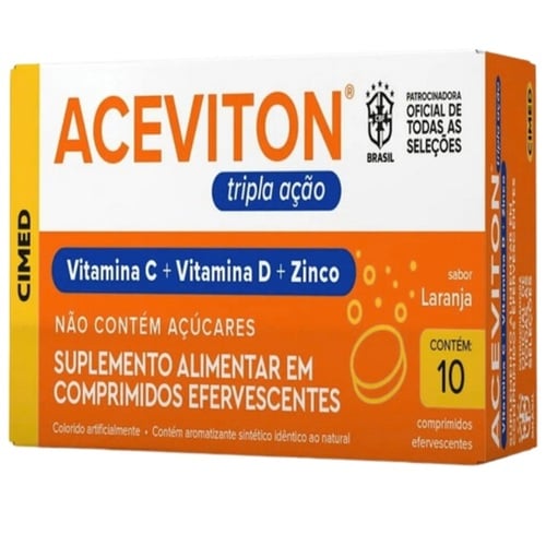 Aceviton Tripla Ação Sabor Laranja 10 Comprimidos Efervescentes