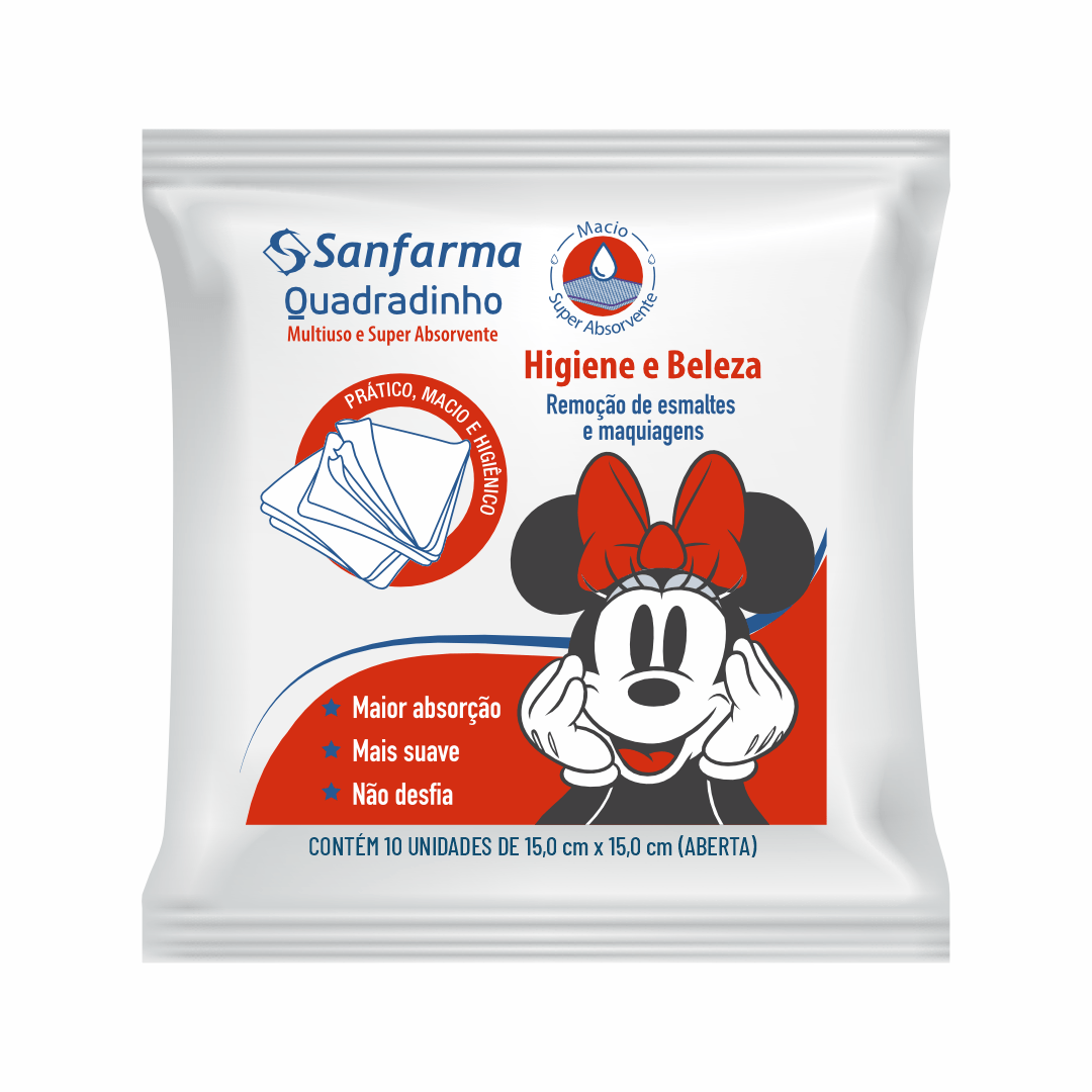 Compressa Quadradinho 15x15cm Minnie Sanfarma 10 Unidades