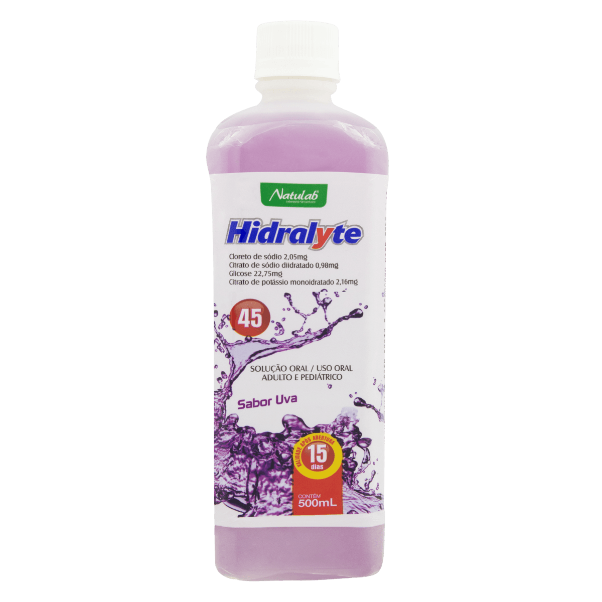 Hidralyte 22,75mg/mL + 0,98mg/mL + 2,05mg/mL + 2,16mg/mL Solução Oral Sabor Uva - Frasco com 500mL