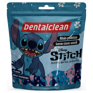 Dentalclean Fio Dental Stitch Flosser Infantil Sabor Morango 50 Unidades