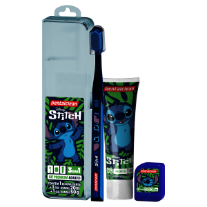 Dentalclean Kit Disney Stitch Escova Dental + Fio Dental 20m + Gel Dental 50g